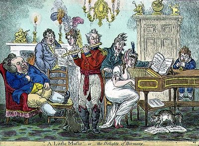„Mała muzyka, czyli rozkosze harmonii”, wyd. przez Hannah Humphrey autorstwa James Gillray