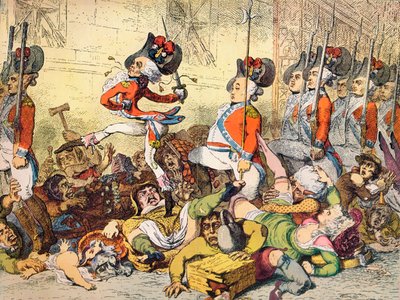 Marsz do Banku, 1787 autorstwa James Gillray