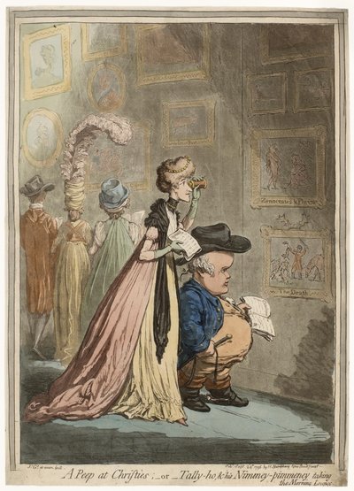 A Peep at Christies; or Tally-ho, amp; His Nimeney-Pimmeney Taking the Morning Lounge autorstwa James Gillray