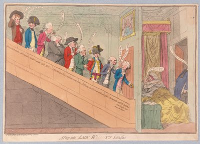 Peep into Lady W!!!!!ys Seraglio, pub. 1782 (grawerowanie ręcznie kolorowane) autorstwa James Gillray