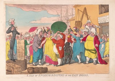 Sprzedaż angielskich piękności w Indiach Wschodnich, wyd. 1786 (ręcznie kolorowane grawerowanie) autorstwa James Gillray