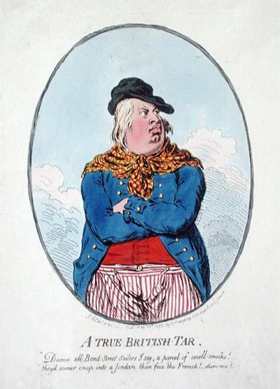 Prawdziwa brytyjska smoła, opublikowana przez Hannah Humphrey w 1795 r. (akwaforta ręcznie kolorowana) autorstwa James Gillray
