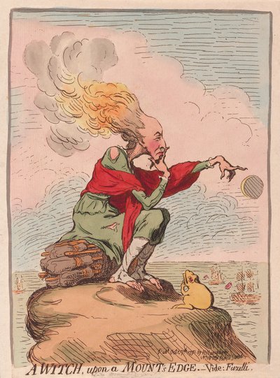 Wiedźma na skraju góry; porównaj; Fuzelli, wyd. 1791 (grawerowanie ręcznie kolorowane) autorstwa James Gillray