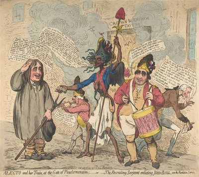 Alecto i jej pociąg, przy Bramie Pandemonium, czyli Rekrutujący Sarjeant Enli..., 4 lipca 1791. autorstwa James Gillray