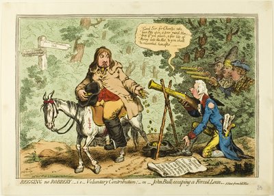 Żebranie bez rabunku, czyli dobrowolny datek lub John Bull uciekający przed wymuszoną pożyczką autorstwa James Gillray
