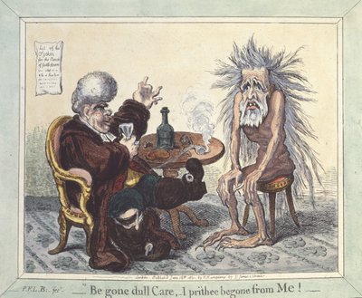 „Odejść nudnej trosce, ja Prithee odszedł ode mnie”, 1801 autorstwa James Gillray