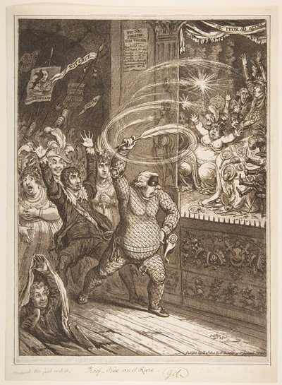 Wysadzenie w powietrze Kichota Pic-Nic lub Arlekina atakującego lalki, vide Totten..., 2 kwietnia 1802. autorstwa James Gillray