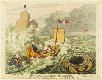Britannia między Scyllą a Charybdą autorstwa James Gillray