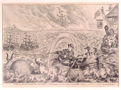 Brytyjski Tars holujący duńską flotę do portu, 1807 autorstwa James Gillray