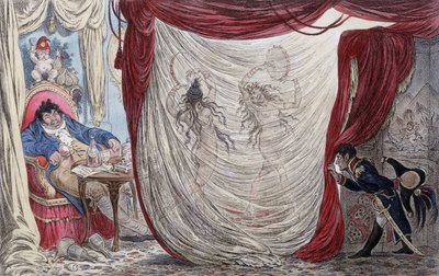 Karykatura o Napoleonie, Paulu Barrasie, Józefinie i Mademoiselle de Fontenay, zwanej ausii Teresa (Teresa lub Terezia) Cabarrus, zwanej Madame Tallien (Talien) lub te panie tańczą nago dla Barrasa, pod ukradkiem Napoleona autorstwa James Gillray