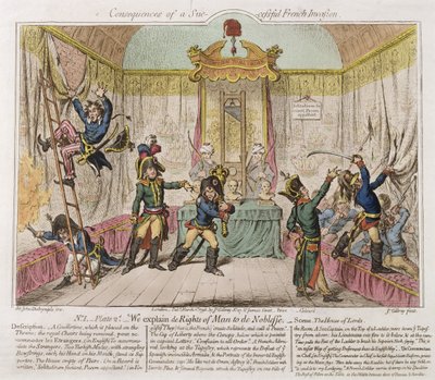 Konsekwencje udanej francuskiej inwazji, czyli wyjaśniamy szlachcie prawa człowieka autorstwa James Gillray