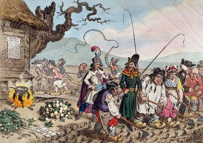 Konsekwencje udanej francuskiej inwazji, czyli uczymy angielskich republikanów pracować autorstwa James Gillray