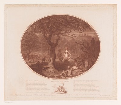 Tańczący mężczyzna i kobieta pod drzewem Pociąg wiejski (tytuł na obiekcie) autorstwa James Gillray