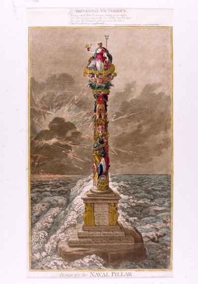 Projekt dla filaru marynarki, 1800 (kolorowa akwaforta) autorstwa James Gillray