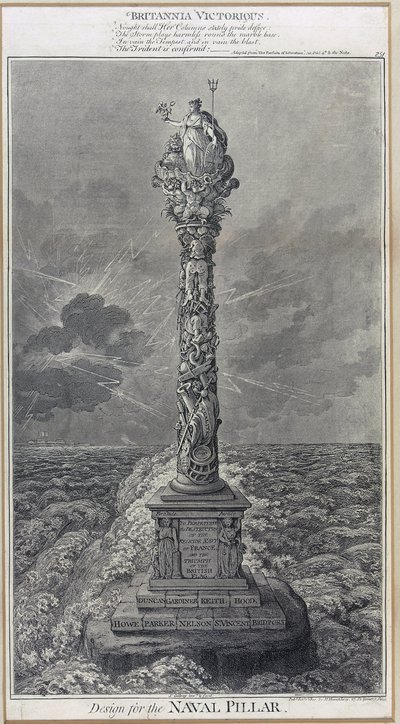 Projekt kolumny marynarki wojennej "Britannia Victorious" Akwaforta z 1800 roku, autorstwa Jamesa Gillraya (1757-1815). autorstwa James Gillray