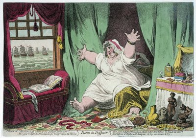 Rozpacz Dydony, karykatura wyśmiewająca związek Horatio Nelsona i Lady Emmy Hamilton autorstwa James Gillray
