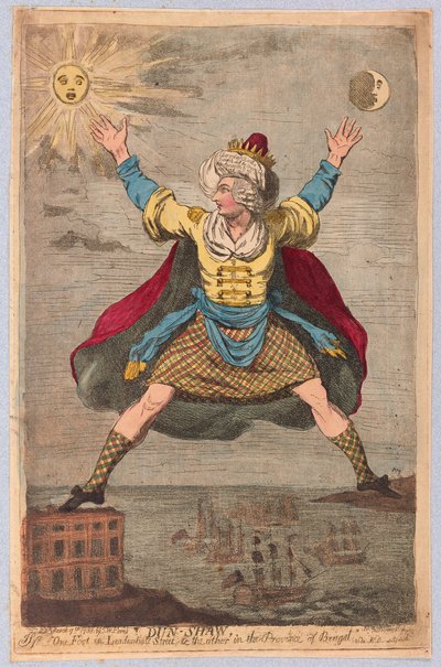 Dun-Shaw, Jedna stopa na Leadenhall Street i druga w prowincji Bengal, wyd. 1788 (grawerowanie ręcznie kolorowane) autorstwa James Gillray