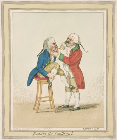 Шүдний өвдөлтийг намдаах нь, Ханна Хамфри, 1796 онд хэвлэсэн autorstwa James Gillray