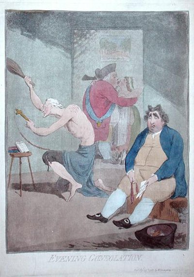Pociecha wieczorna, wydana przez Williama Humphreya w 1785 r. (akwaforta ręcznie kolorowana) autorstwa James Gillray