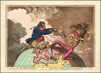 Walka o Dunghill - lub - Jack Tar osadza Buonapartego autorstwa James Gillray
