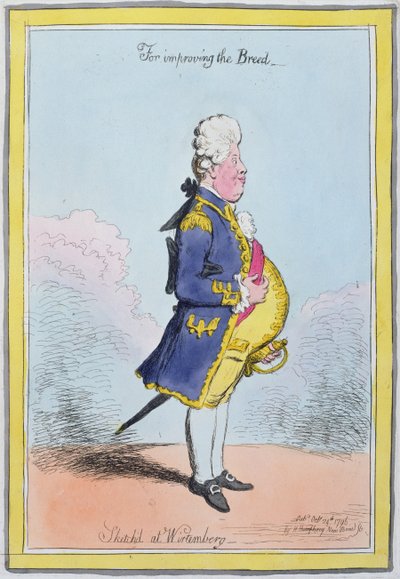 Dla ulepszenia rasy, naszkicowane w Wirtembergii, opublikowane przez Hannah Humphrey w 1796 r. (akwaforta ręcznie kolorowana) autorstwa James Gillray