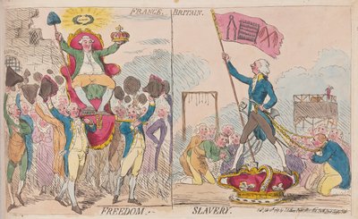 Francja Wolność, Wielka Brytania Niewolnictwo, wyd. 1789 (rycina ręcznie kolorowana) autorstwa James Gillray