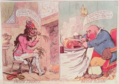 Francuska wolność: Brytyjskie niewolnictwo, ok. 1789, rysunek satyryczny autorstwa James Gillray