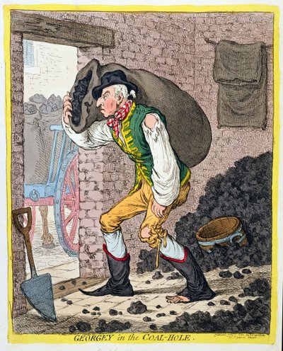 Georgey in the Coal-Hole, wydana przez Hannah Humphrey w 1801 r. (akwaforta ręcznie kolorowana) autorstwa James Gillray