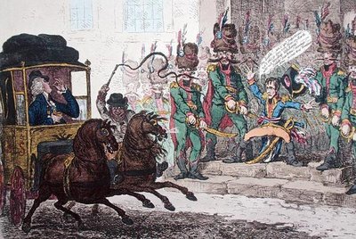 Niemiecka nonszalancja, czyli męki małego Boneya, czyli spóźniona podróż dyplomatki przez Paryż autorstwa James Gillray