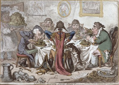 "Germans Eating Sour-Krout" (Niemcy jedzący żurek), wyd. przez Hannah Humphrey autorstwa James Gillray