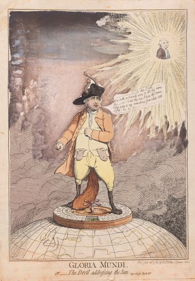 Gloria Mundi, czyli Diabeł przemawiający do Słońca, wyd. 1782 (grawerowanie ręcznie kolorowane) autorstwa James Gillray