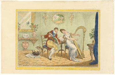 Harmonia przed małżeństwem (recto); Oczyszczenie Bramy Pięciu Prętów (verso) autorstwa James Gillray