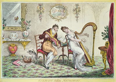 Harmonia przed ślubem, 1805 (kolor grawerowany) autorstwa James Gillray