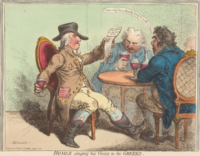 Homer śpiewa swoje wersy Grekom autorstwa James Gillray