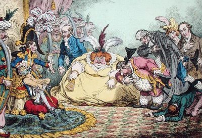Wprowadzenie Citizen Volpone i jego Suite w Paryżu, wydane przez Hannah Humphrey w 1802 r. (akwaforta ręcznie kolorowana) autorstwa James Gillray