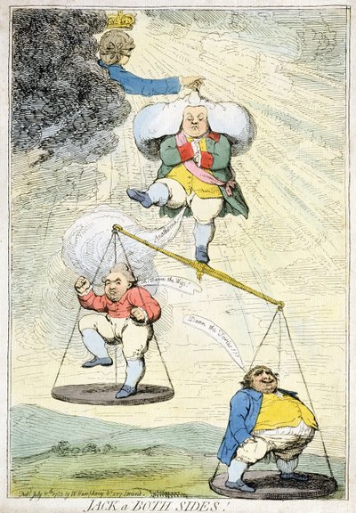 Jack a Both Sides, wydany przez Williama Humphreya w 1783 roku (akwaforta ręcznie kolorowana) autorstwa James Gillray