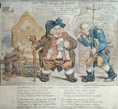 John Bull and the Alarmist, wydana przez Hannah Humphrey w 1803 r. (akwaforta ręcznie kolorowana) autorstwa James Gillray