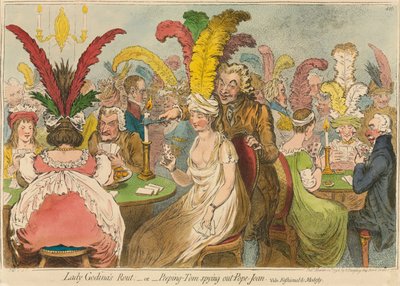Pogrom Lady Godiny lub podglądający Tom szpiegujący papieża Joannę, 1796. autorstwa James Gillray