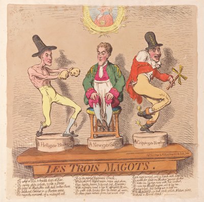 Les Trois Magots, wyd. 1791 (grawerowanie ręcznie kolorowane) autorstwa James Gillray