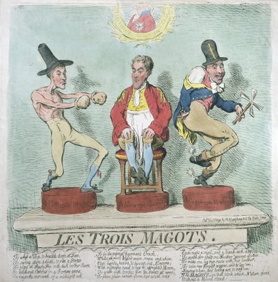Les Trois Magots, wydana przez Hannah Humphrey w 1791 r. (akwaforta ręcznie kolorowana) autorstwa James Gillray