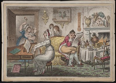 Matrimonial Harmonics, wyd. Hannah Humphrey, 1805 (akwaforta ręcznie kolorowana) autorstwa James Gillray