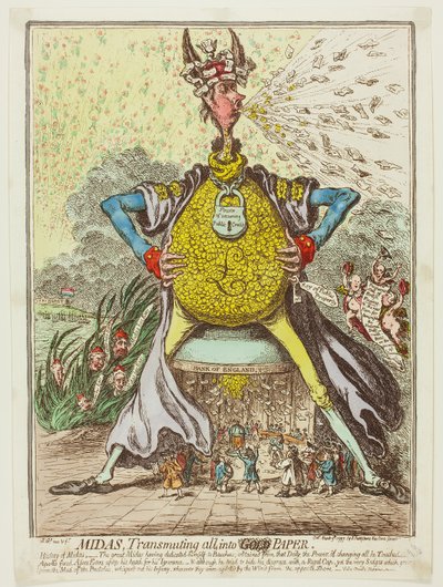 Midas, przekształcający wszystko w papier autorstwa James Gillray