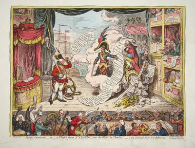 Pacific-Uwertury - lub- Lot z St Clouds- nad Wodą do Charlet. - nowy dramatyczny pokój teraz próba, wyd. 1806 (grawerowanie ręcznie kolorowane) autorstwa James Gillray