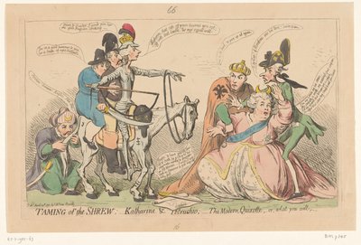 Pitt jako Don Kichot przeraża Katarzynę Wielką, 1791 Poskromienie złośnicy:- Katharine & Petruchio: - współczesny Kichot, czyli co chcesz (tytuł na obiekcie) autorstwa James Gillray