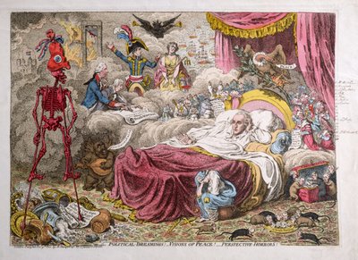 Polityczne marzenia! - Wizje pokoju! - Perspective Horrors! opublikowane przez H. Humphreya w 1801 roku (akwaforta ręcznie kolorowana) autorstwa James Gillray