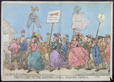 Procesja do Hustingów po udanym płótnie, wydana przez G. Humphreya w 1784 r. (akwaforta ręcznie kolorowana) autorstwa James Gillray