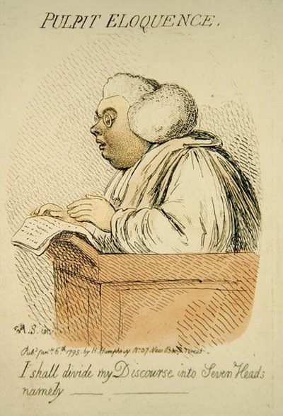 Pulpit Eloquence, wyd. Hannah Humphrey w 1795 r. (rycina ręcznie kolorowana) (detal z 191281 r.) autorstwa James Gillray
