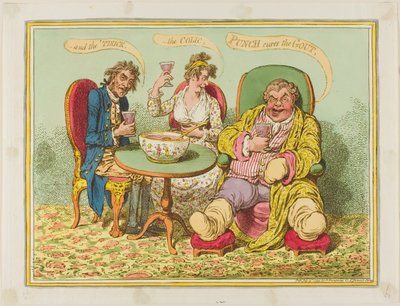 Poncz leczy podagrę, kolkę i chorobę lokomocyjną autorstwa James Gillray
