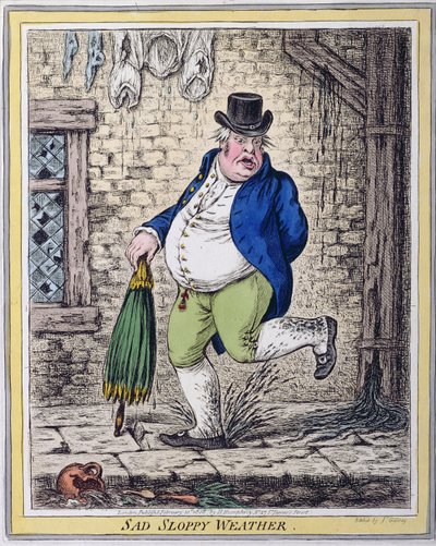 Sad Sloppy Weather, opublikowana przez Hannah Humphrey w 1808 r. (akwaforta ręcznie kolorowana) autorstwa James Gillray