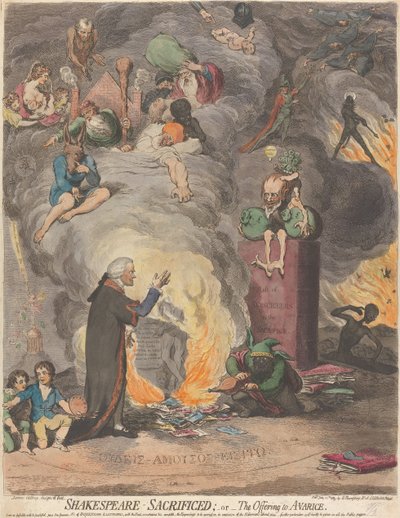 Poświęcony Szekspir; lub Ofiara dla skąpstwa autorstwa James Gillray